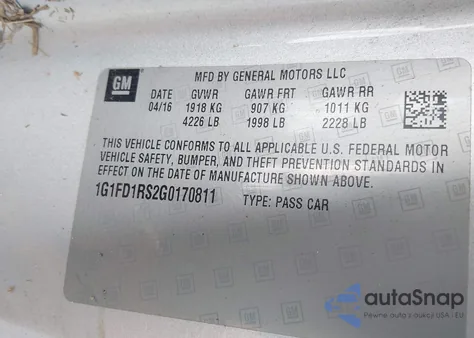 2016 Chevrolet Camaro 2Lt z USA, uszkodzony, nr VIN 1G1FD1RS2G0170811